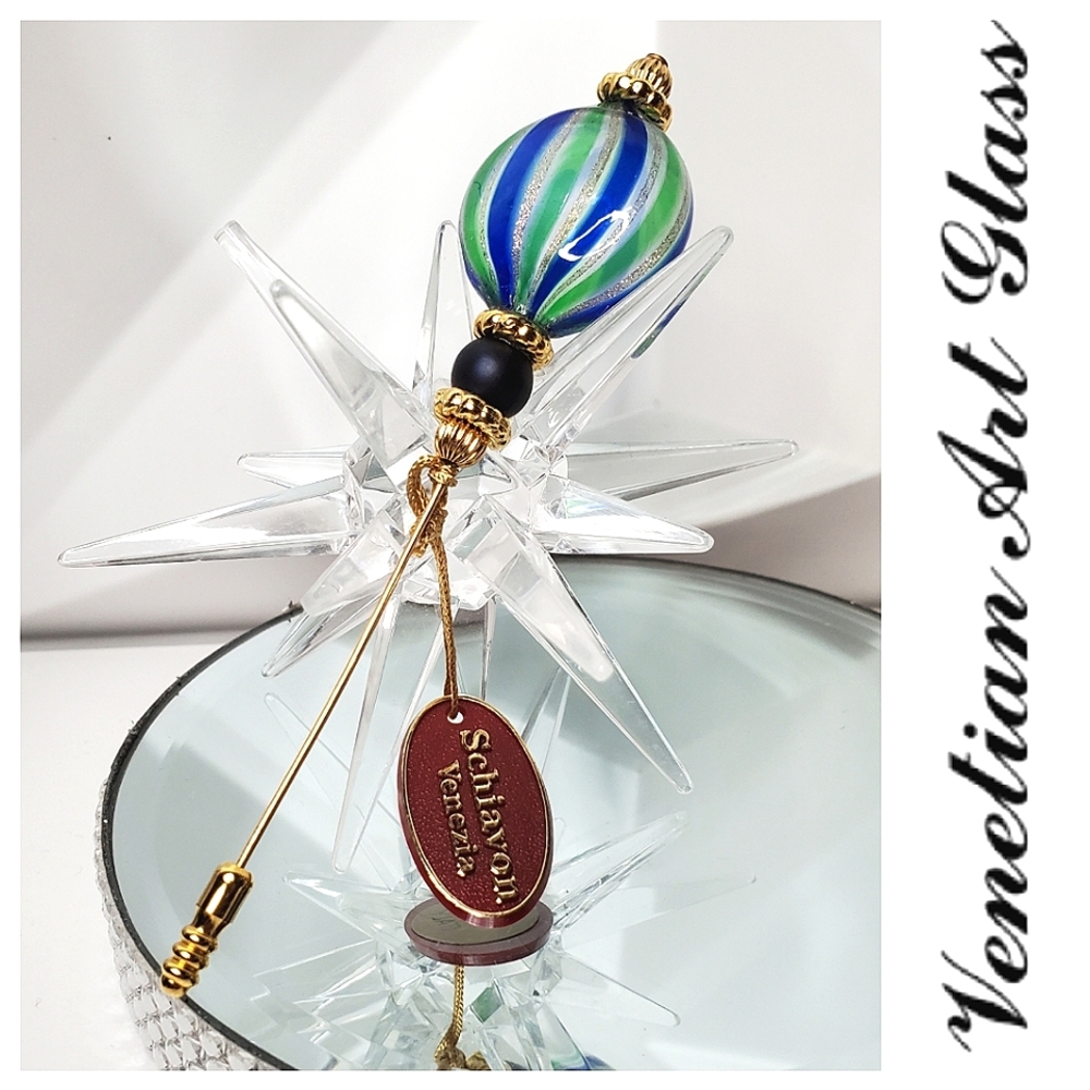 Vintage SCHIAVON Italy Venetian Art Glass Stick Pin